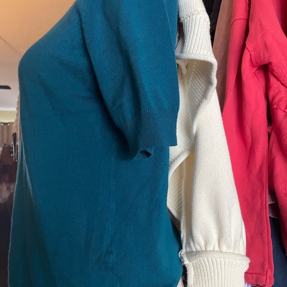 Coldwater Creek Teal Blue Mock Neck Short Sleeve Lightweight Sweater Size M - Picture 3 of 7